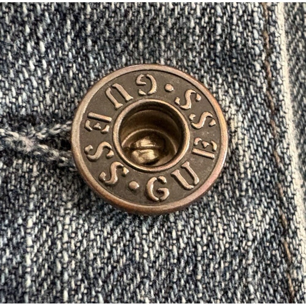 Guess Jean Jacket Women's XL Denim Trucker Cropped Retro Stretch Made in Mexico - Picture 10 of 15